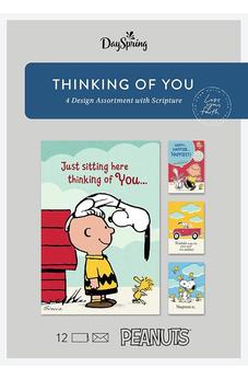 DaySpring - Peanuts - Thinking of You - 4 Design Assortment With Scripture - 12 Boxed Cards & Envelopes