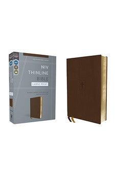 NIV Thinline Bible, Large Print, Leathersoft, Brown, Red Letter