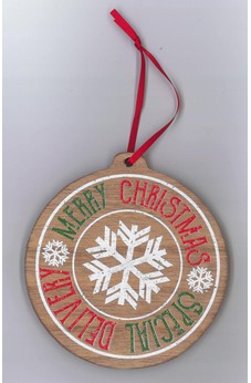 Distressed Brown Merry Special Delivery Round 4.25 x 4 MDF Decorative Hanging Ornament
