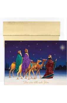 Masterpiece Studios Holiday Classic Collection 16-Count Boxed Religious Christmas Cards with Foil-Lined Envelopes, 7.8" x 5.6", Three Kings (910900)