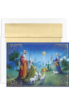 Masterpiece Studios Holiday Brights Collection 16-Count Boxed Religious Christmas Cards with Envelopes, 7.8" x 5.6", Shepherds Watch (911100)