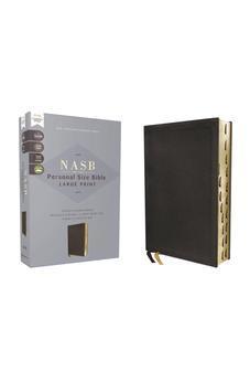 NASB Personal Size Bible, Large Print, Genuine Leather, Calfskin, Black, Red Letter, 1995 Text, Thumb Indexed