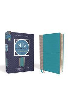 NIV Study Bible Fully Revised Edition Comfort Print soft leather-look teal/gray (red letter) - Biblestore.com