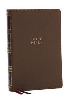 NKJV Compact Center-Column Reference Bible, Brown Leathersoft, Red Letter (Thumb Indexed)