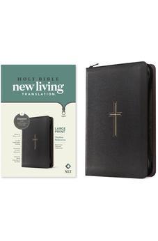 NLT Large Print Thinline Reference Zipper Bible, Filament Enabled (LeatherLike, Black Cross, Red Letter)