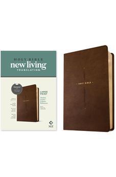 NLT Large Print Thinline Center-Column Reference Bible, Filament Enabled (LeatherLike, Brown Holy Cross, Red Letter)
