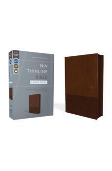 NIV Thinline Bible, Large Print, Leathersoft, Brown, Zippered, Red Letter - Biblestore.com