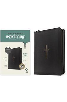 NLT Compact Giant Print Zipper Bible, Filament Enabled (LeatherLike, Black Cross, Indexed, Red Letter)