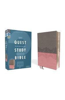NIV Quest Study Bible, Leathersoft, Gray/Pink: The Only Q and A Study Bible
