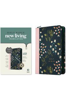 NLT Large Print Thinline Reference Zipper Bible, Filament-Enabled Edition (LeatherLike, Meadow Navy & Pink , Indexed, Red Letter)