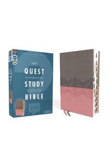 NIV Quest Study Bible, Leathersoft, Gray/Pink, Thumb Indexed