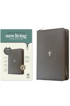 NLT Thinline Reference Zipper Bible, Filament Enabled (LeatherLike, Textured Cross Gray, Indexed, Red Letter)