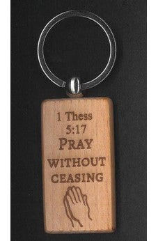Pray without Ceasing Inspirational Wood Keychain