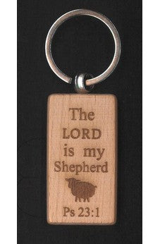 The Lord is my Shepherd Inspirational Wood Keychain
