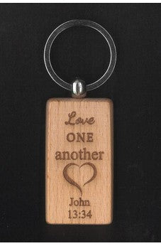 Love One Another Inspirational Wood Keychain