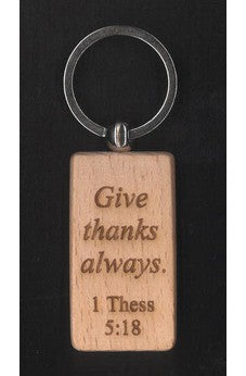Give Thanks Always Inspirational Wood Keychain
