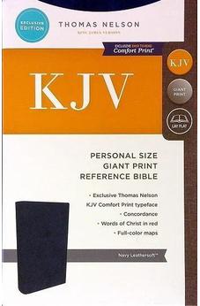 KJV Personal Size Giant Print Reference Bible, Navy Leathersoft, Red Letter - Biblestore.com