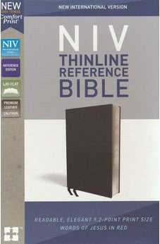 NIV, Thinline Reference Bible, Premium Leather, Calfskin, Black, Red Letter Edition, Comfort Print 9780310449713