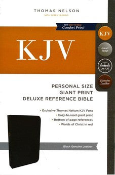 KJV Deluxe Reference Bible, Personal Size Giant Print, Genuine Leather, Black, Red Letter Edition, Comfort Print 9780785215608