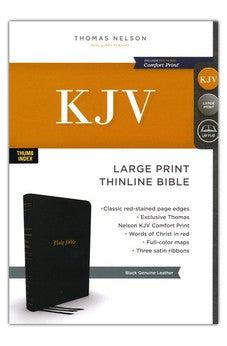 KJV Thinline Bible, Large Print, Genuine Leather, Black, Red Letter, Thumb Indexed, Comfort Print