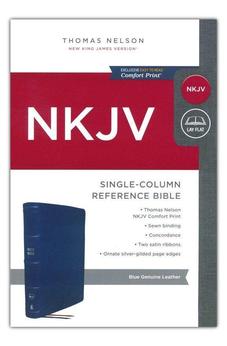NKJV Single-Column Reference Bible, Genuine Leather, Blue, Comfort Print