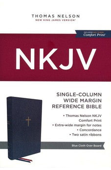 NKJV Single-Column Wide-Margin Reference Bible, Cloth over Board, Blue, Red Letter - Biblestore.com