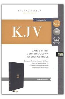 KJV Holy Bible Large Print Center-Column Reference Bible, Black Leathersoft with Thumb Indexing, 53,000 Cross References, Red Letter, Comfort Print