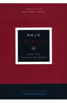 NKJV Large Print Thinline Reference Bible, Blue Letter, Maclaren Series, Genuine Leather, Black