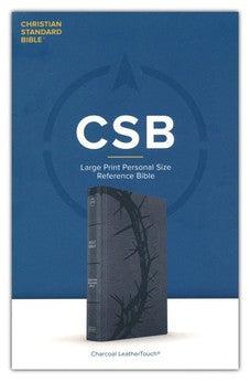 CSB Large Print Personal Size Reference Bible, Charcoal LeatherTouch, Red Letter - Biblestore.com