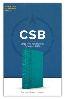 CSB Large Print Personal Size Reference Bible, Teal LeatherTouch, Indexed, Red Letter