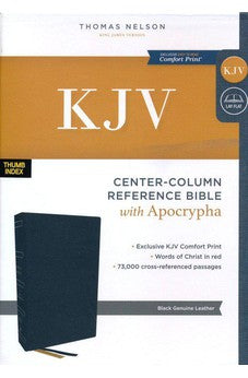 KJV Holy Bible with Apocrypha and 73,000 Center-Column Cross References, Black Genuine Leather, Red Letter, Thumb Indexed