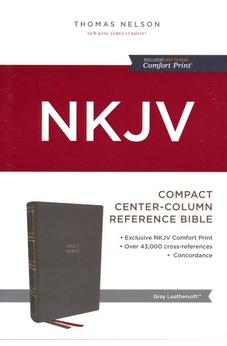 NKJV Compact Center-Column Reference Bible, Gray Leathersoft, Red Letter