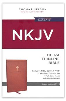 NKJV Holy Bible Ultra Thinline, Brown Leathersoft, Red Letter