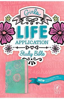 NLT Girls Life Application Study Bible (LeatherLike, Teal/Pink Flowers) - Biblestore.com