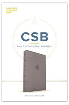CSB Large Print Thinline Bible, Value Edition, Charcoal LeatherTouch, Red Letter, Presentation Page, Sewn Binding, Full-Color Maps, Easy-to-Read Bible Serif Type