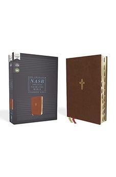 NASB Thinline Bible Leathersoft Brown Red Letter 1995 Text Thumb Indexed Comfort Print - Biblestore.com