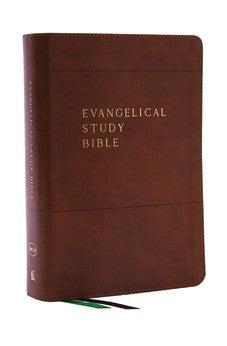 NKJV Evangelical Study Bible, Large Print: Christ-centered. Faith-building. Mission-focused. (Brown Leathersoft, Red Letter, Thumb Indexed)
