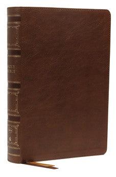 NKJV Single-Column Wide-Margin Reference Bible, Leathersoft, Brown, Red Letter, Thumb Indexed