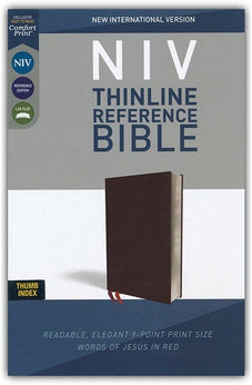 NIV Thinline Reference Bible, Burgundy Bonded Leather, Red Letter Edition, Indexed, Comfort Print 9780310449645
