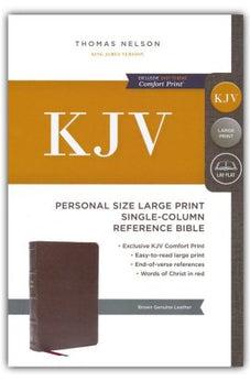 KJV Personal Size Large Print Single-Column Reference Bible, Genuine Leather, Brown, Red Letter, Comfort Print